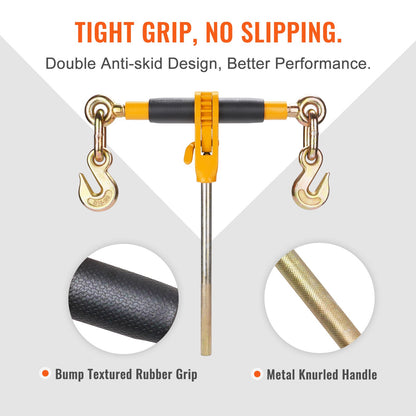VEVOR Ratchet Chain Binder 2PCS, 0.9-1.2 cm Heavy Duty Load Binders, with G80 Chains 5443 kg Secure Load Limit, Labor-saving Anti-skid Handle, Tie Down Hauling Chain Binders for Flatbed Truck Trailer