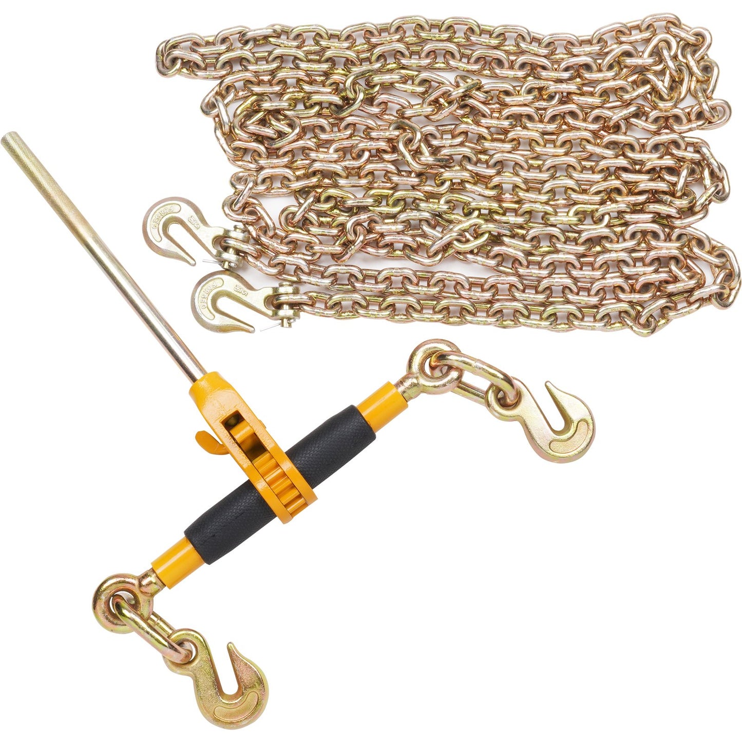 VEVOR Ratchet Chain Binder 2PCS, 0.9-1.2 cm Heavy Duty Load Binders, with G80 Chains 5443 kg Secure Load Limit, Labor-saving Anti-skid Handle, Tie Down Hauling Chain Binders for Flatbed Truck Trailer