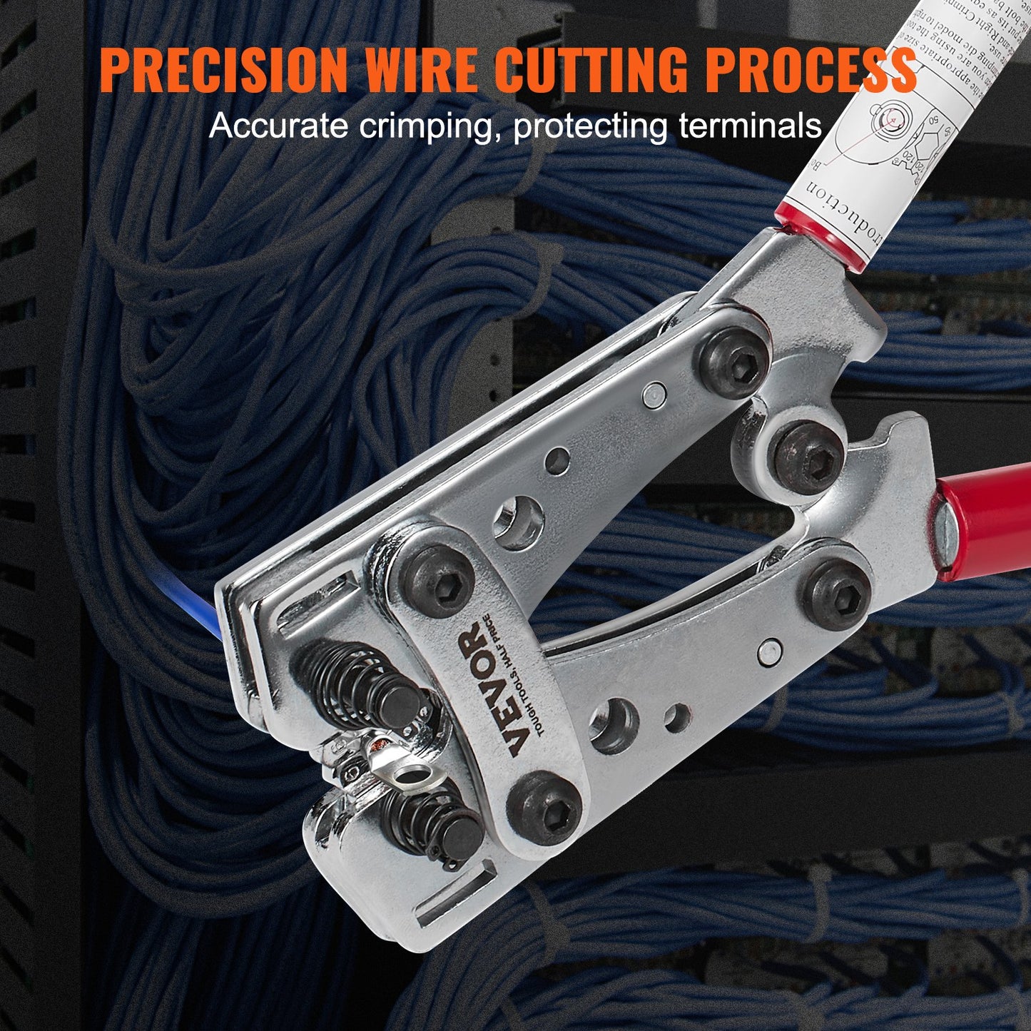 VEVOR Battery Cable Lug Crimping Tool, 10-1/0AWG Aluminum Terminal Battery Lug Crimper, with 60PCS Aluminum Ring Connectors Terminals 6 Wire Sizes Crimping Die, for Heavy Duty Wire Lugs