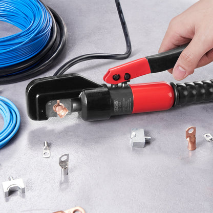 VEVOR Hydraulic Crimping Tool with 9 Sets of  Dies AWG12-2/0 Copper And Aluminum Terminal Battery Lug Crimper, with a Cutting Pliers, Gloves, 5pcs Copper Ring Connectors, 8pcs Heat Shrink Sleeves