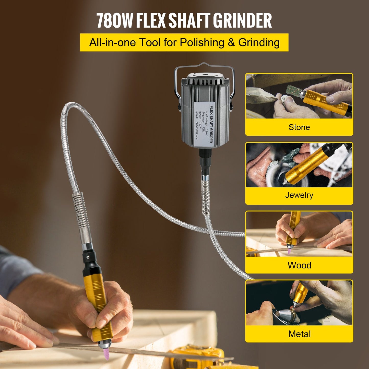 VEVOR Flex Shaft Grinder Rotary Tool 780W 6.5mm Chuck w/ Foot Pedal 45 Accessory