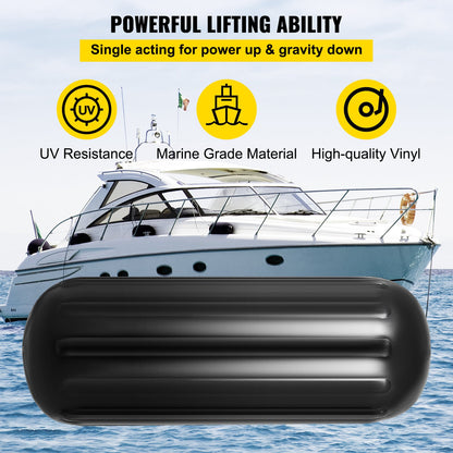 VEVOR Boat Fenders, 10" x 28" Ribbed Fender, 4 Pack Boat Bumpers, Hole Through Middle Ribbed Inflatable Boat Fender with 4 Ropes, for Pontoon Boat Sailboat, Ski Boat, Black