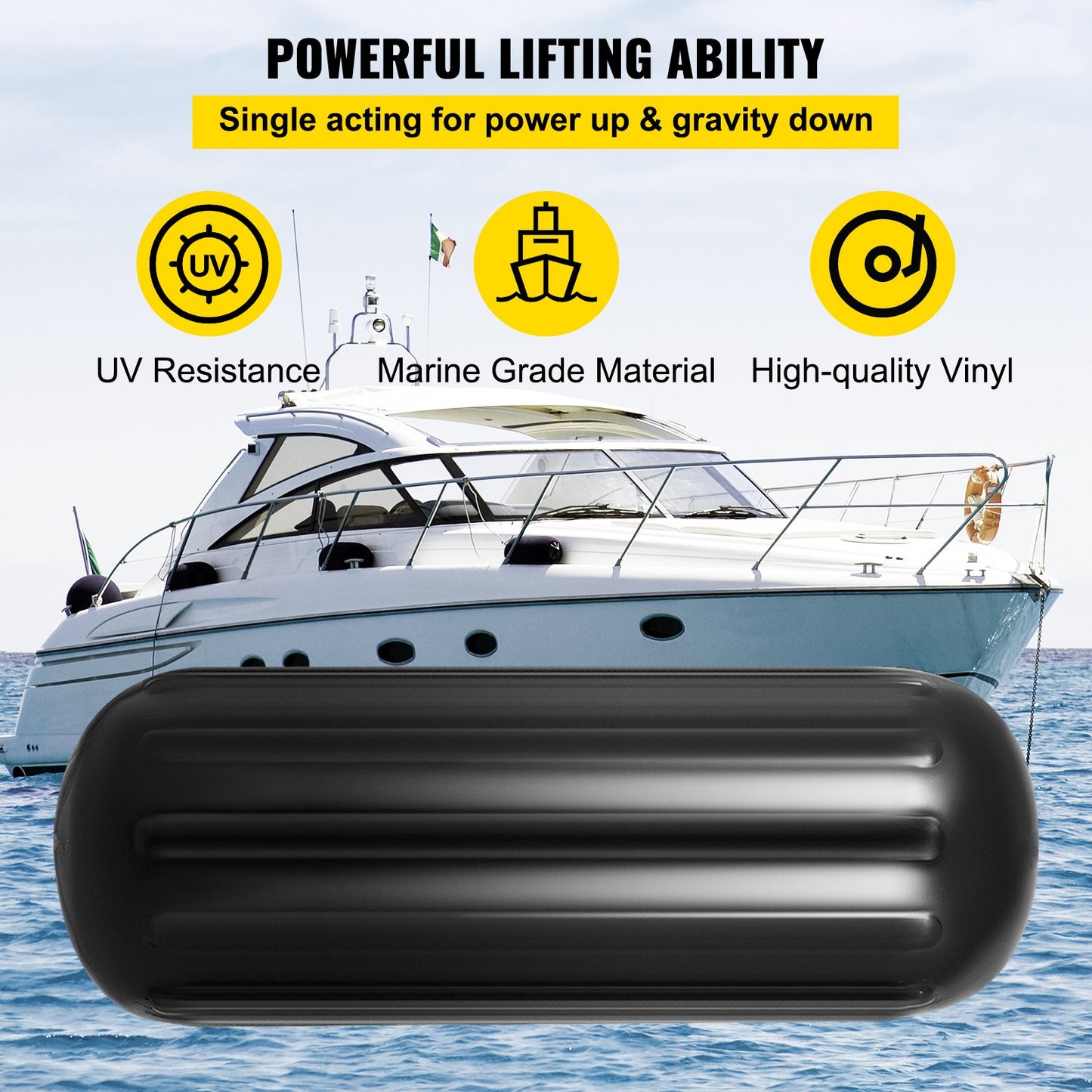 VEVOR 4 Ribbed Boat Fenders 10X 28" Black Center Hole Bumpers Mooring Protection