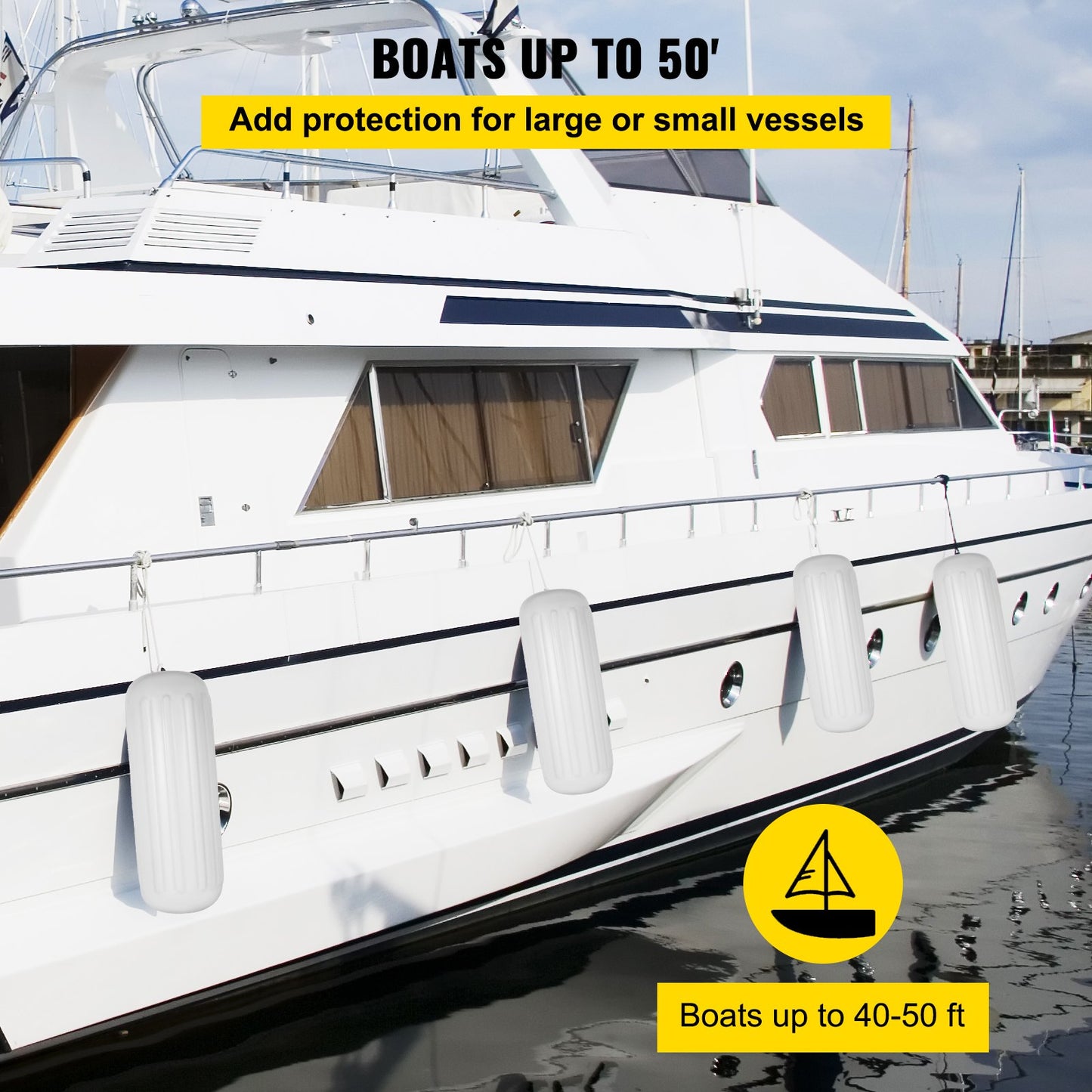 VEVOR 4 Ribbed Boat Fender 10" x 28" White Center Hole Bumper Mooring Protection