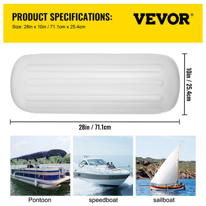 VEVOR 4 Ribbed Boat Fender 10" x 28" White Center Hole Bumper Mooring Protection