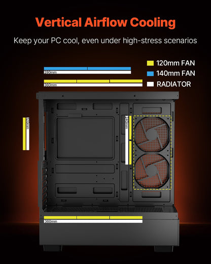 VEVOR Mid-Tower ATX PC Gaming Case Computer Case with 6 x 120 mm PWM ARGB Fans
