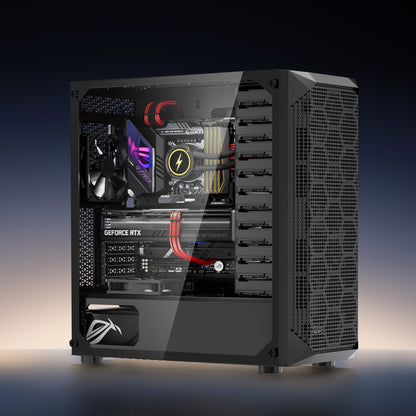 VEVOR PC Gaming Case, Mid-Tower, Computer Case with High-Airflow Tempered Glass Panel, Dust Filter, 4 x 120 mm Fans, Cable Management, for GPU up to 270 mm in Length, Compatible with ATX/M-ATX/ITX