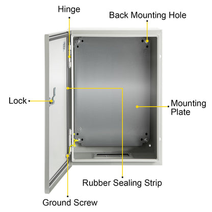 VEVOR NEMA Steel Enclosure ,12 x 8 x 6\'\' NEMA 4X Steel Electrical Box, IP66 Waterproof & Dustproof, Outdoor/Indoor Electrical Junction Box, with Mounting Plate