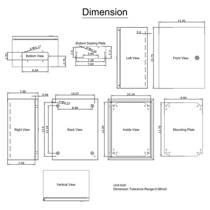 VEVOR Steel Electrical Box 16'' x 12'' x 8'' Electrical Enclosure Box, Carbon Steel Hinged Junction Box, IP65 Weatherproof Metal Box Wall-Mounted Electronic Equipment Enclosure Box with Mounting Plate