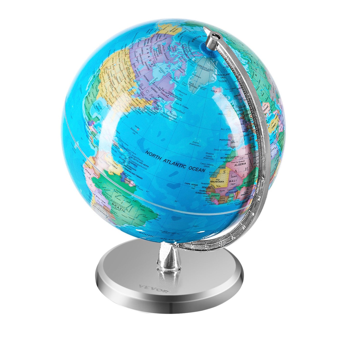 VEVOR Rotating World Globe with Stand, 203.2 mm, Educational Geographic Globe with Precise Time Zone ABS Material, 360° Spinning Globe for Kids Children Learning Classroom Geography Education