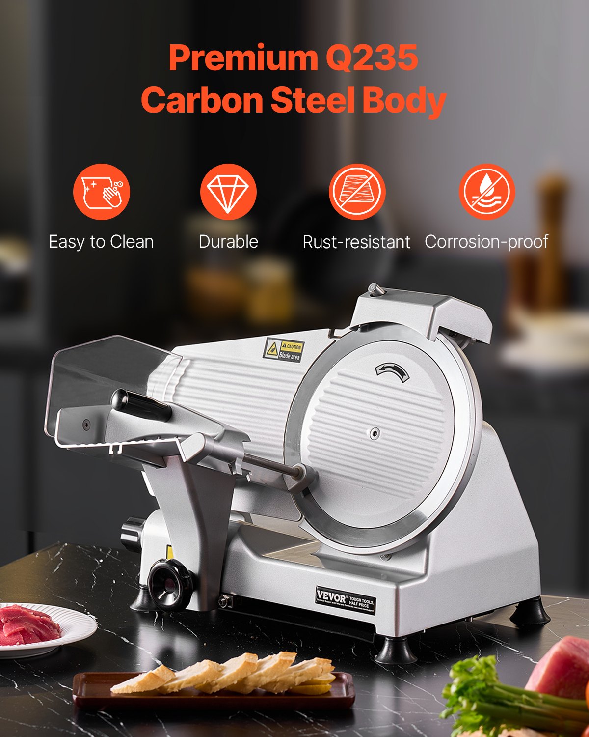 VEVOR Meat Slicer 180W 250 mm Electric Deli Food Slicer for Meat Bread Cheese
