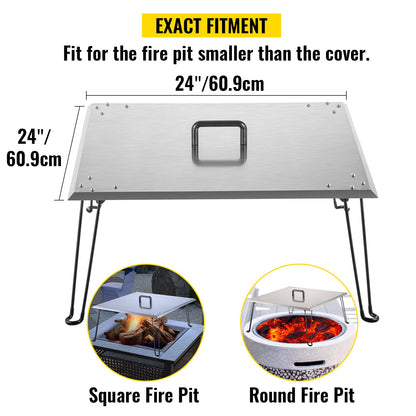 VEVOR Fire Pit Heat Deflector Fire Pit Pan Cover Stainless Steel Foldable Legs