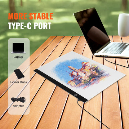 VEVOR Light Board, B4 LED Light Pad Ultra-Thin Portable Light Box, USB Powered Light Table for Art Tracing, Light Box for Diamond Painting, Animation, Sketching, Drawing, Stenciling, Artists (Black)