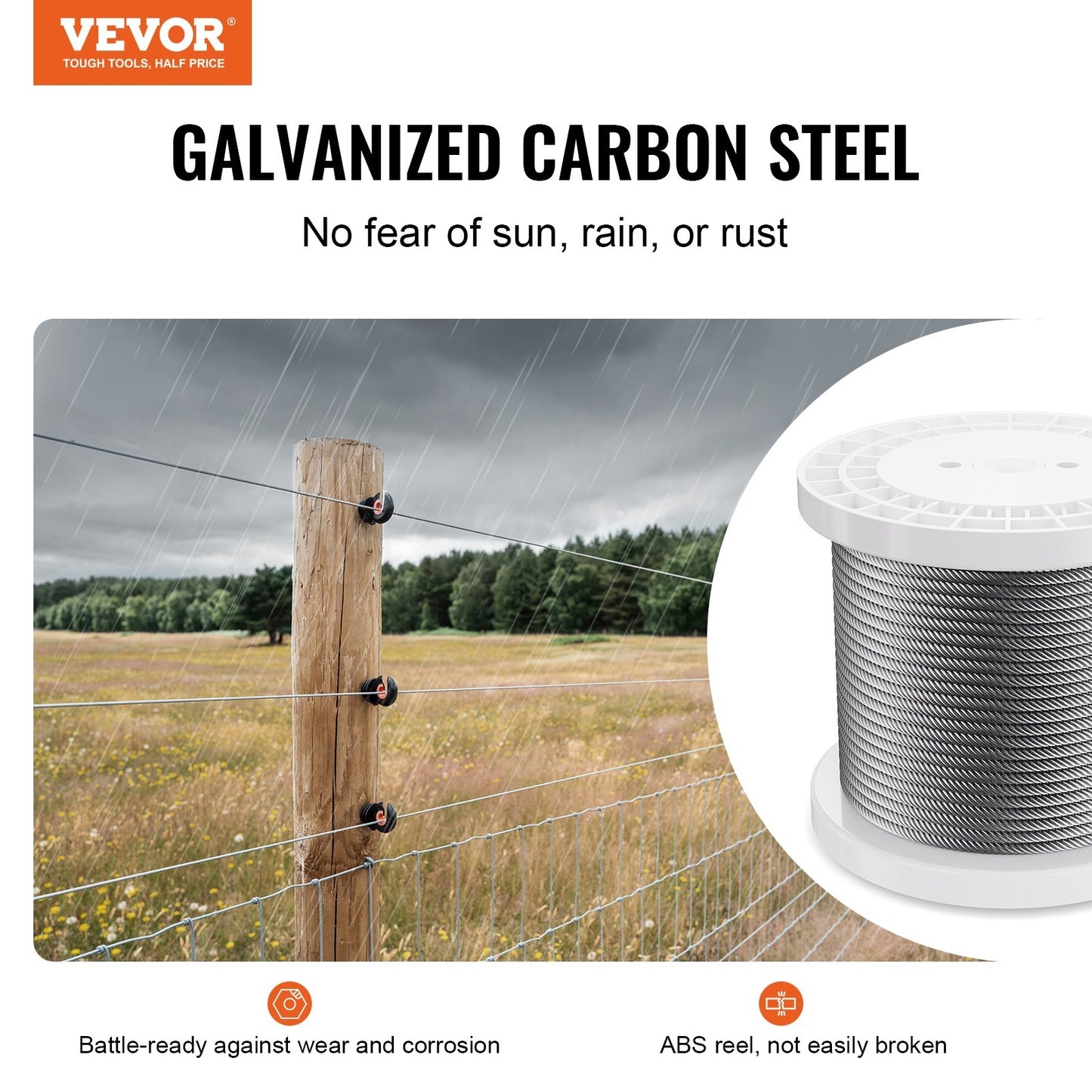 VEVOR Carbon Steel Cable 6.35 mm 7 x 19 Steel Wire Rope 76.2 m Cable Railing