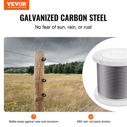 VEVOR Carbon Steel Cable 6.35 mm 7 x 19 Steel Wire Rope 76.2 m Cable Railing