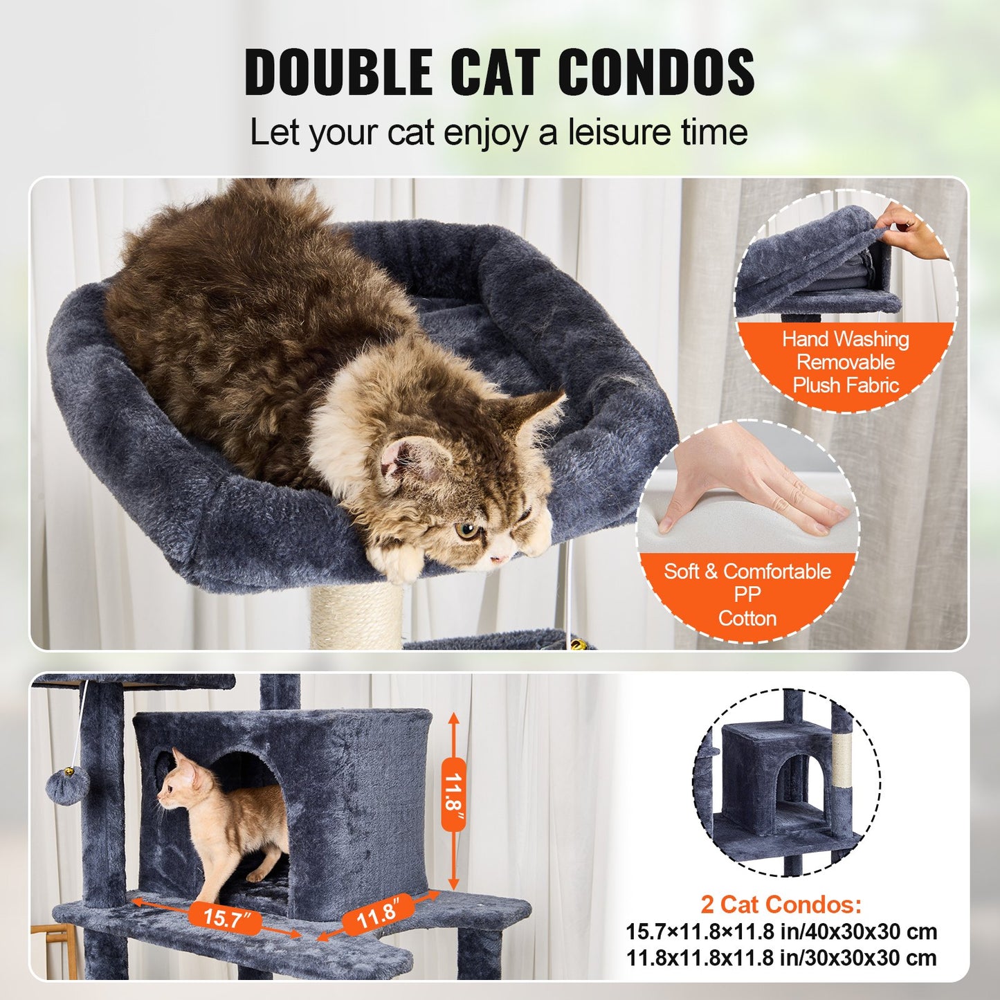 VEVOR Cat Tree 174 cm Cat Tower with Cat Condos Sisal Scratching Post Dark Grey