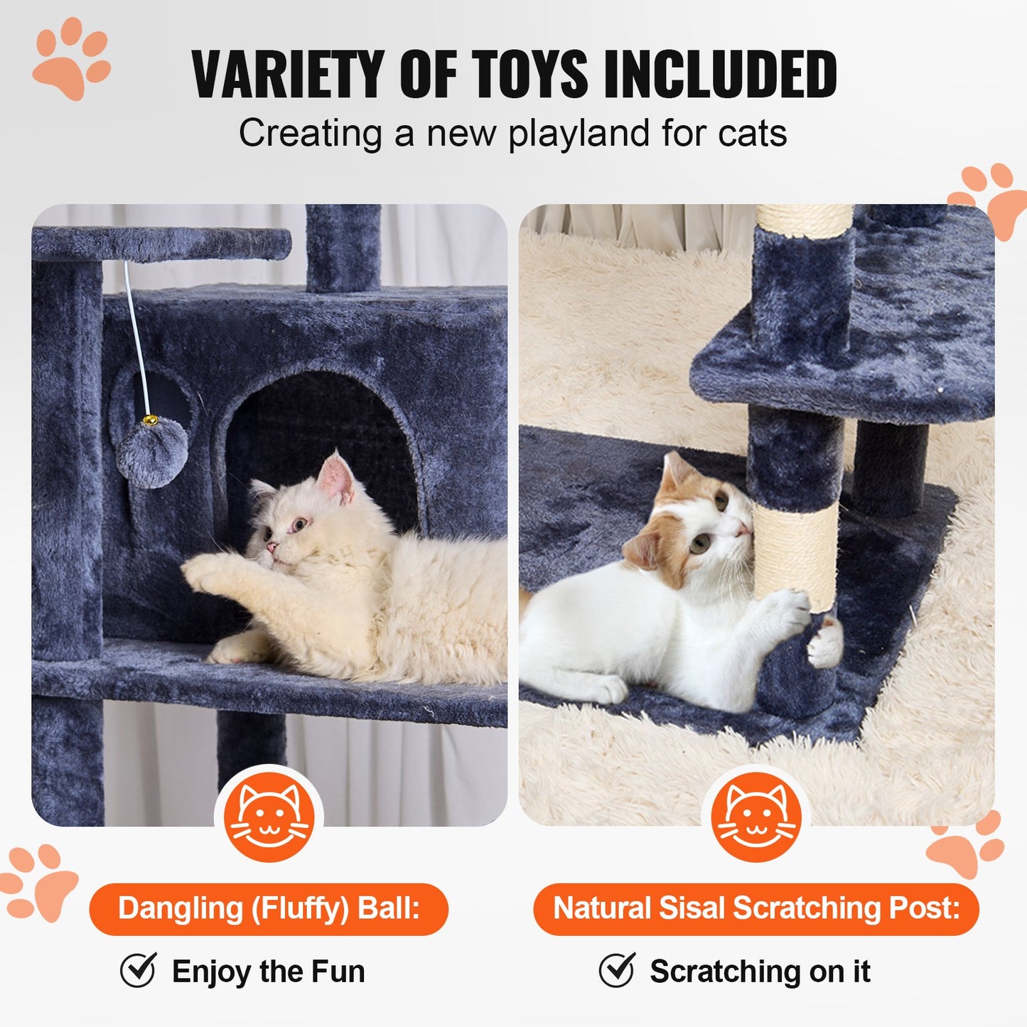 VEVOR Cat Tree 174 cm Cat Tower with Cat Condos Sisal Scratching Post Dark Grey