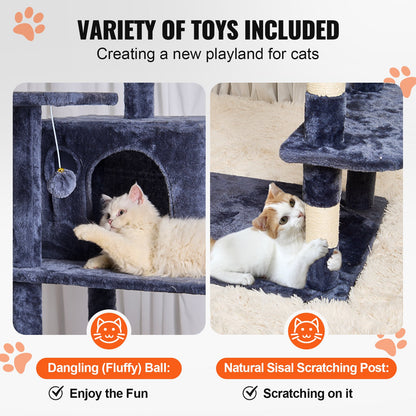 VEVOR Cat Tree 174 cm Cat Tower with Cat Condos Sisal Scratching Post Dark Grey