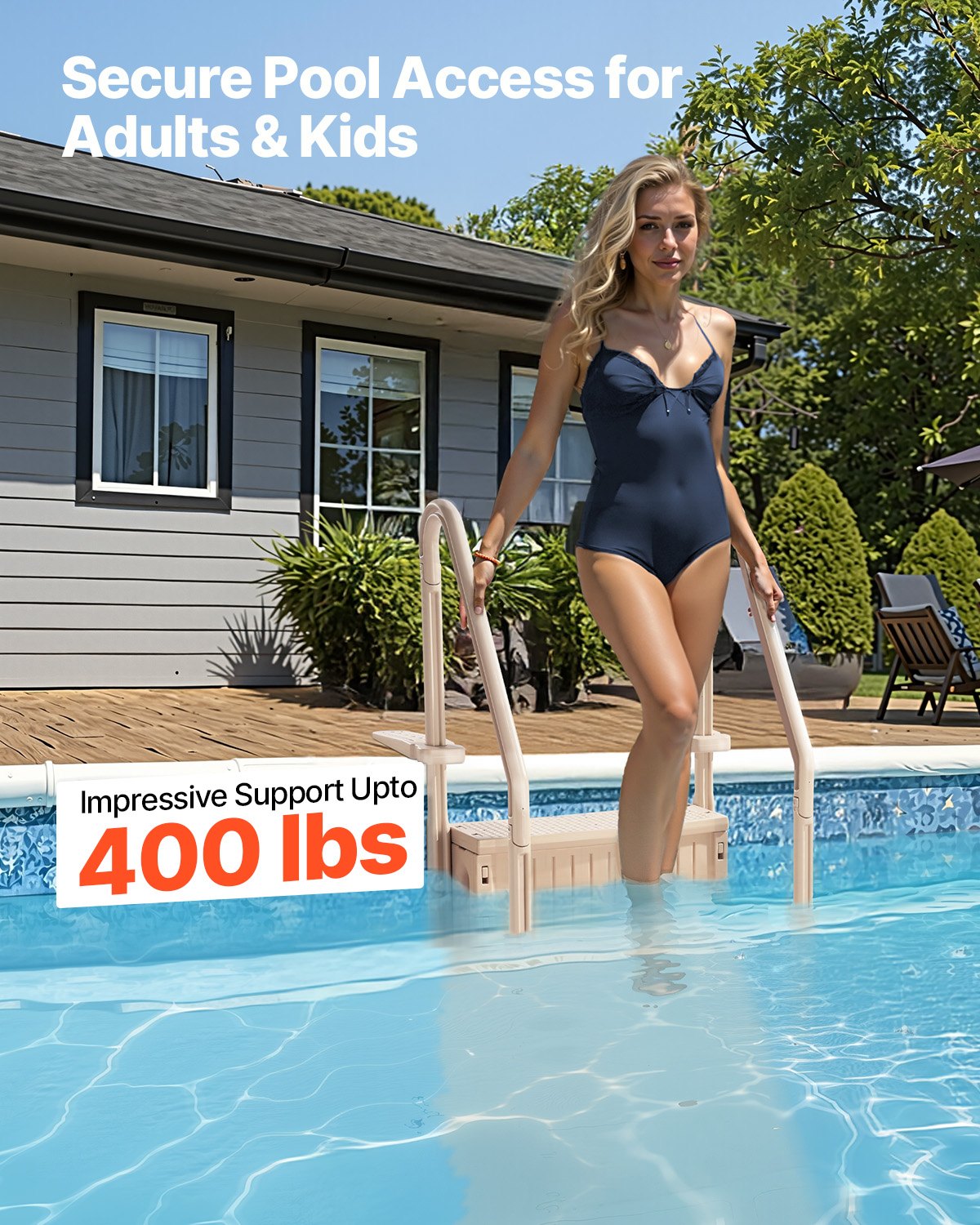 VEVOR 4-Step Taupe Robust Pool Ladder of 2 Handrails for 1219.2-1371.6 mm Pools