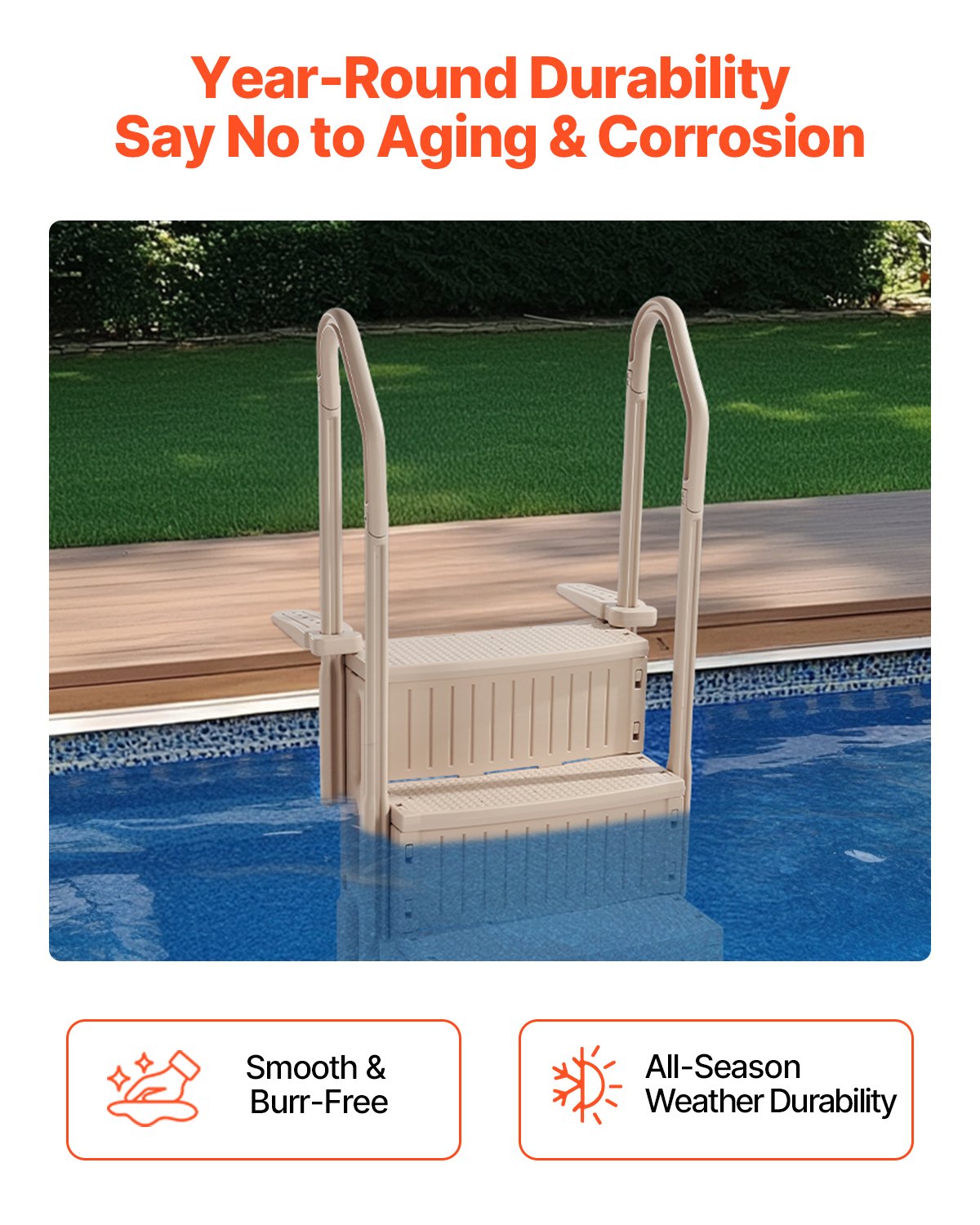 VEVOR 3-Step Taupe Robust Pool Ladder of 2 Handrails for 914.4-1219.2 mm Pools