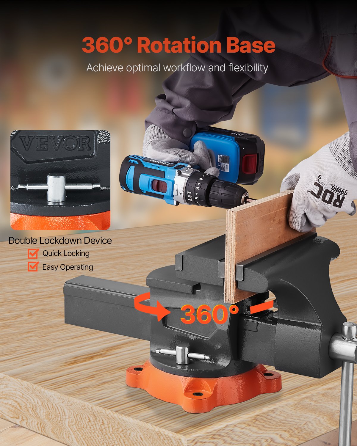 VEVOR 203 mm Bench Vice Multipurpose Heavy Duty Ductile Iron Swivel Locking Base