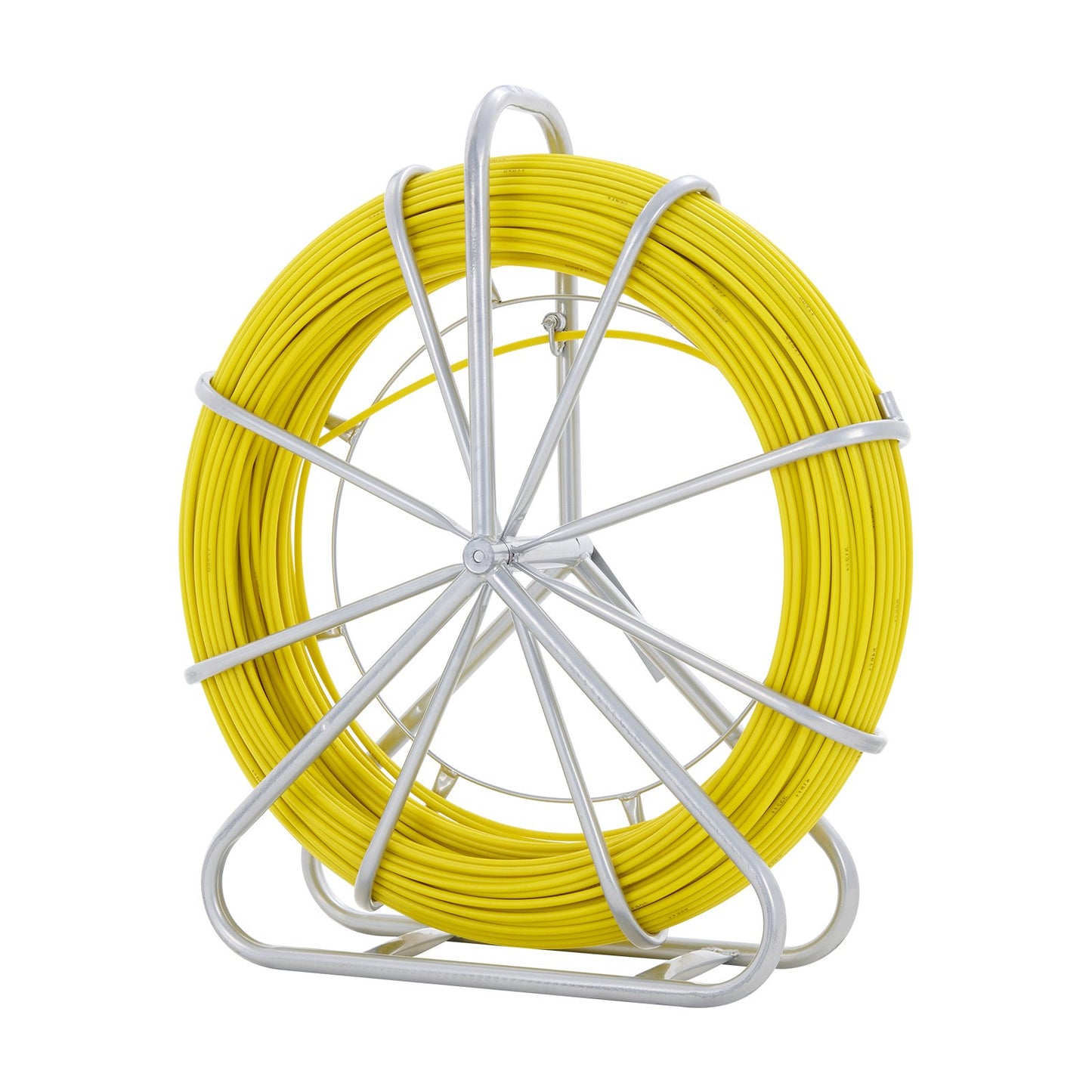 VEVOR Fish Tape Fiberglass, 129.5 m, 6.35 mm, Duct Rodder Fishtape Wire Puller, Cable Running Rod with Steel Reel Stand, 3 Pulling Heads, Fishing Tools for Walls and Electrical Conduit, Non-Conductive