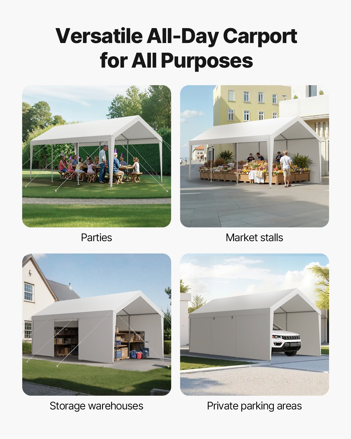 Carport Car Canopy 10x20FT Heavy Duty Car Shelter with Sidewalls White