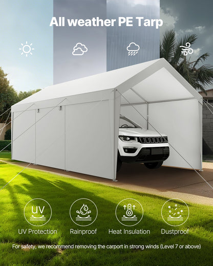 Carport Car Canopy 10x20FT Heavy Duty Car Shelter with Sidewalls White
