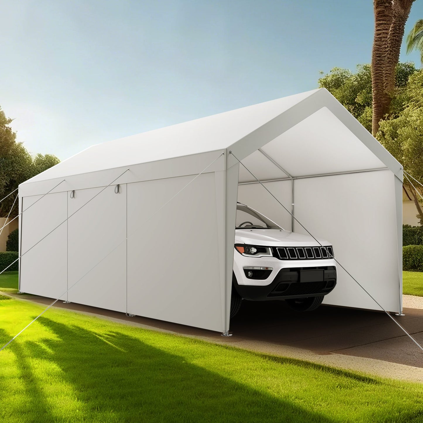 Carport Car Canopy 10x20FT Heavy Duty Car Shelter with Sidewalls White