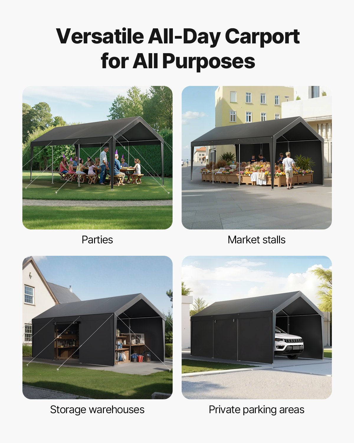 Carport Car Canopy 12x20FT Heavy Duty Car Shelter with Sidewalls White
