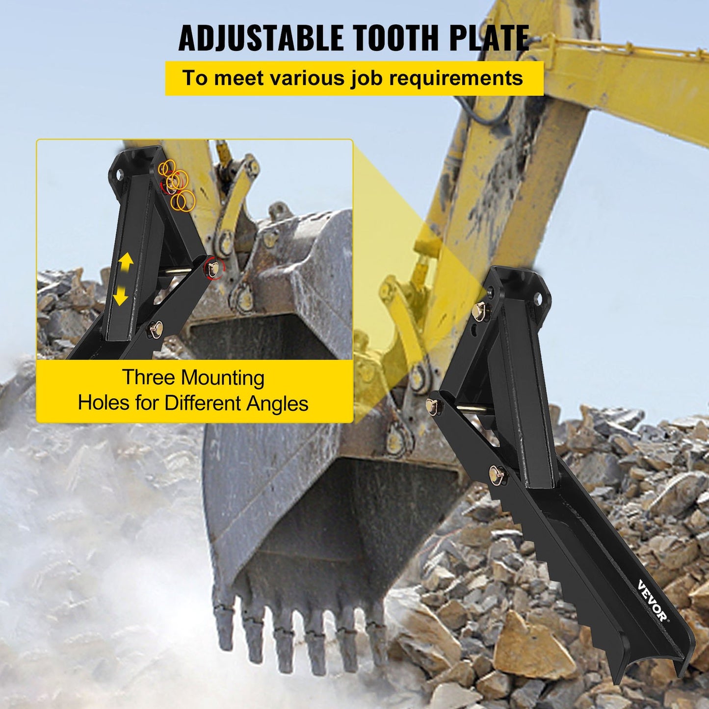 VEVOR Backhoe Excavator Thumb Attachments, 91.44 cm  Adjustable Extreme Weld On Backhoe Thumb Hoe Clamp 1.27 cm Inch Teeth Thick Steel Plate 16MM Assembly Bolt-On Design