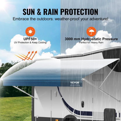 RV Awning Fabric Replacement, 3.72m Fabric Length for 3.96mAwning, Heavy Duty 3-Ply 16oz PVC Camper Awning Fabric, Waterproof & UV Protection Outdoor Canopy for RV, Trailer, Motorhome, Blue Fade