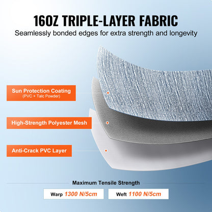 RV Awning Fabric Replacement, 3.72m Fabric Length for 3.96mAwning, Heavy Duty 3-Ply 16oz PVC Camper Awning Fabric, Waterproof & UV Protection Outdoor Canopy for RV, Trailer, Motorhome, Blue Fade