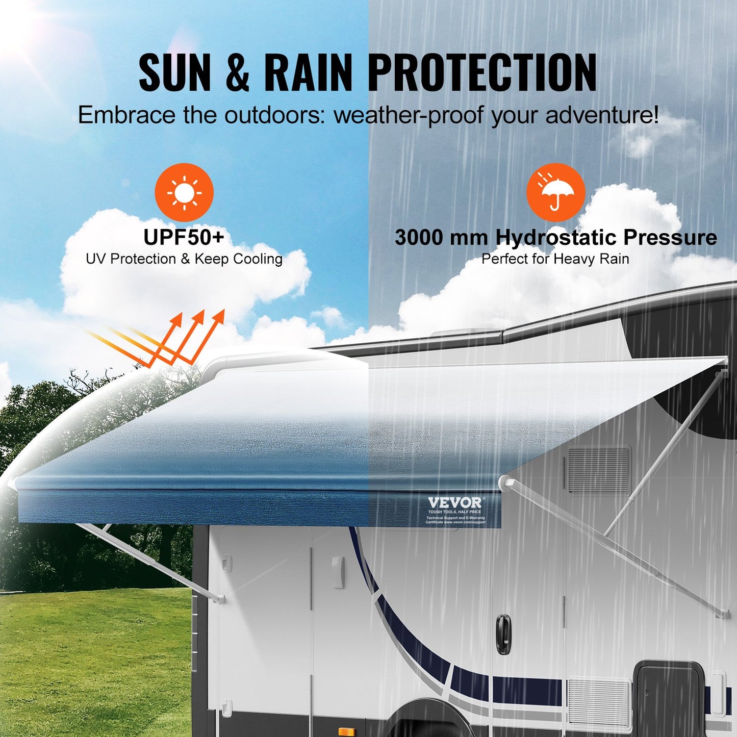RV Awning Fabric Replacement, 6.15m Fabric Length for 6.4m Awning, Heavy Duty 3-Ply 16oz PVC Camper Awning Fabric, Waterproof & UV Protection Outdoor Canopy for RV, Trailer, Motorhome, Blue Fade
