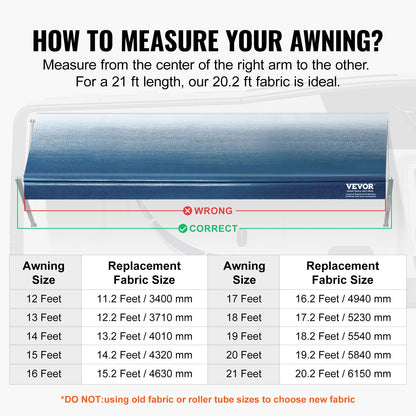 RV Awning Fabric Replacement, 6.15m Fabric Length for 6.4m Awning, Heavy Duty 3-Ply 16oz PVC Camper Awning Fabric, Waterproof & UV Protection Outdoor Canopy for RV, Trailer, Motorhome, Blue Fade