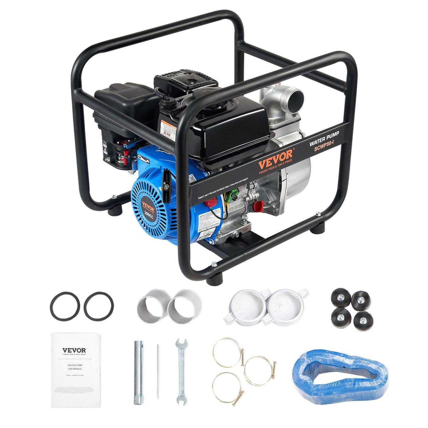 VEVOR Gasoline Engine Water Pump Gas Powered Transfer Pump 50 mm 6.5HP 4-Stroke