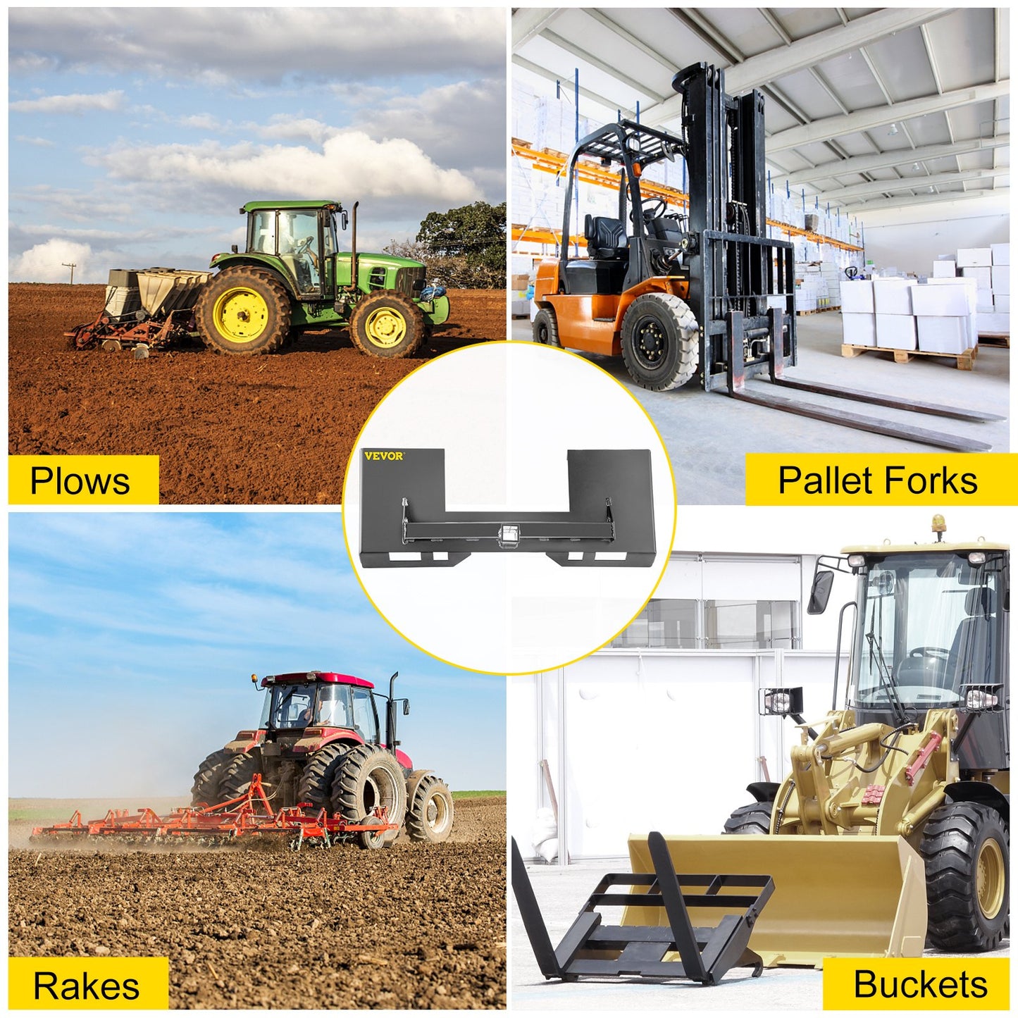 VEVOR Universal Skid Steer Mount Plate 6.35mm Thick Skid Steer Plate Attachment1360.78kgWeight Capacity Quick Attach Mount Plate Steel Adapter Loader Easy to Weld or Bolt to Different Accessories Gray