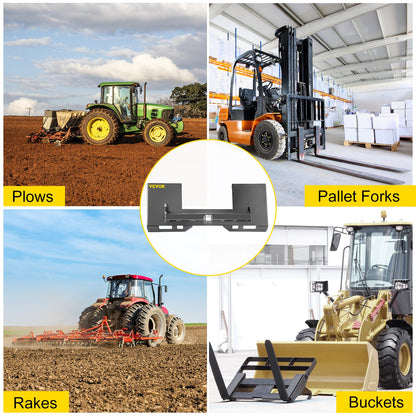 VEVOR Universal Skid Steer Mount Plate 6.35mm Thick Skid Steer Plate Attachment1360.78kgWeight Capacity Quick Attach Mount Plate Steel Adapter Loader Easy to Weld or Bolt to Different Accessories Gray