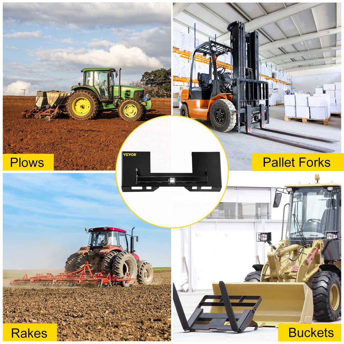 VEVOR Universal Skid Steer Mount Plate 6.35mmThick Skid Steer Plate Attachment1360.78kgWeight Capacity Quick Attach Mount Plate Steel Adapter Loader Easy to Weld or Bolt to Different Accessories Black