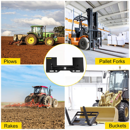 VEVOR Universal Skid Steer Mount Plate 6.35mmThick Skid Steer Plate Attachment1360.78kgWeight Capacity Quick Attach Mount Plate Steel Adapter Loader Easy to Weld or Bolt to Different Accessories Black