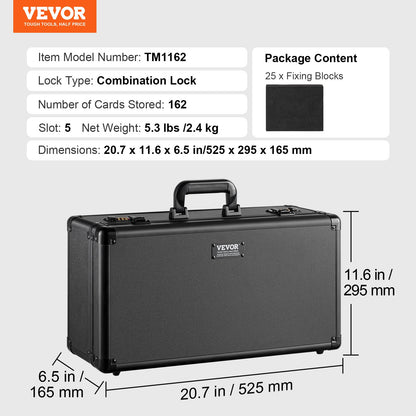 VEVOR Graded Card Storage Box, 5 Slots, Graded Sports Cards Holder Carrying Case with Coded Lock Foam Dividers, for 162 PSA Graded Cards 115 BGS Cards 130 SGC Cards 585 Top Loaders or 999+ Loose Cards