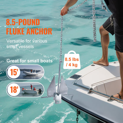 VEVOR Fluke Anchor 8.5 LBS Galvanized Steel Boat Anchor Chain Rop Two Shackles