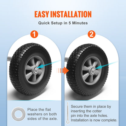 VEVOR Solid PU Run-Flat Tire Wheel, 254 mm, 2-Pack, 81.6 kg Dynamic Load, 99.8 kg Static Load, Flat Free Tubeless Tires and Wheels for Hand Truck, Utility Cart, Dollies, Garden Trailers, Various Carts