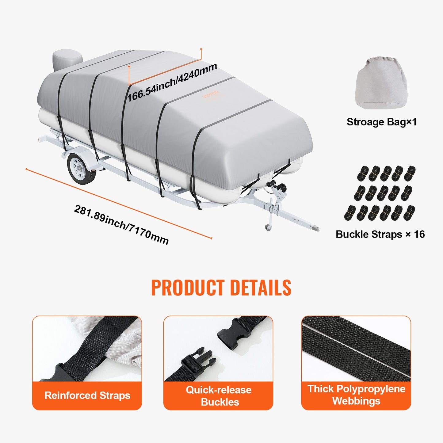 VEVOR Pontoon Boat Cover 800D Waterproof Trailerable 19-20 ft with Storage Bag
