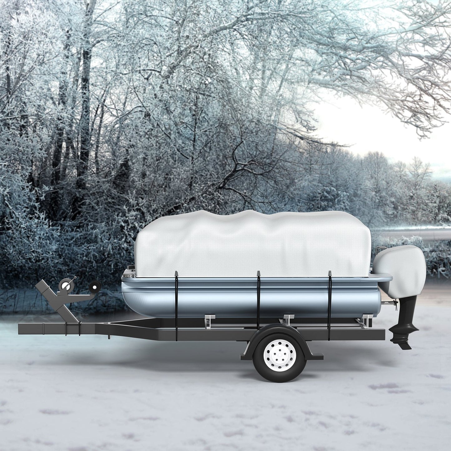 VEVOR Pontoon Boat Cover, Fit for 17\'-20\' Boat, Heavy Duty 600D Marine Grade Oxford Fabric, UV Resistant Waterproof Trailerable Boat Cover with 2 Support Poles and 7 Wind-Proof Straps, Gray