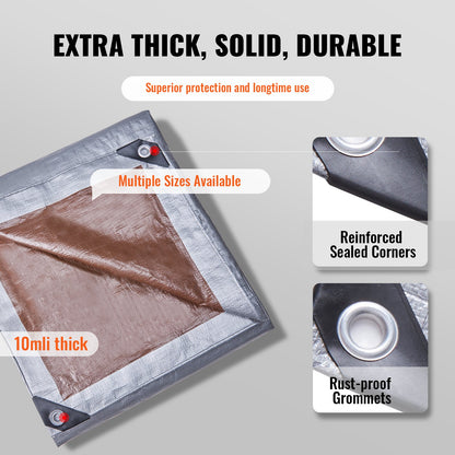 VEVOR Tarp Waterproof Tarpaulin 20 x 30 ft 10 Mil Plastic Poly Tear UV Resistant