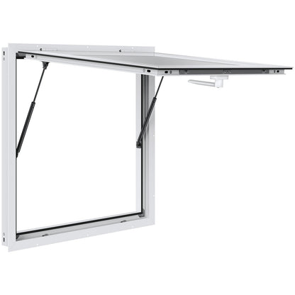 Concession Window 91x91cm, Aluminum Alloy Food Truck Service Window with Awning Door & Drag Hook, Up to 85 Degrees Stand Serving Window for Food Trucks Concession Trailers, Glass Not Included