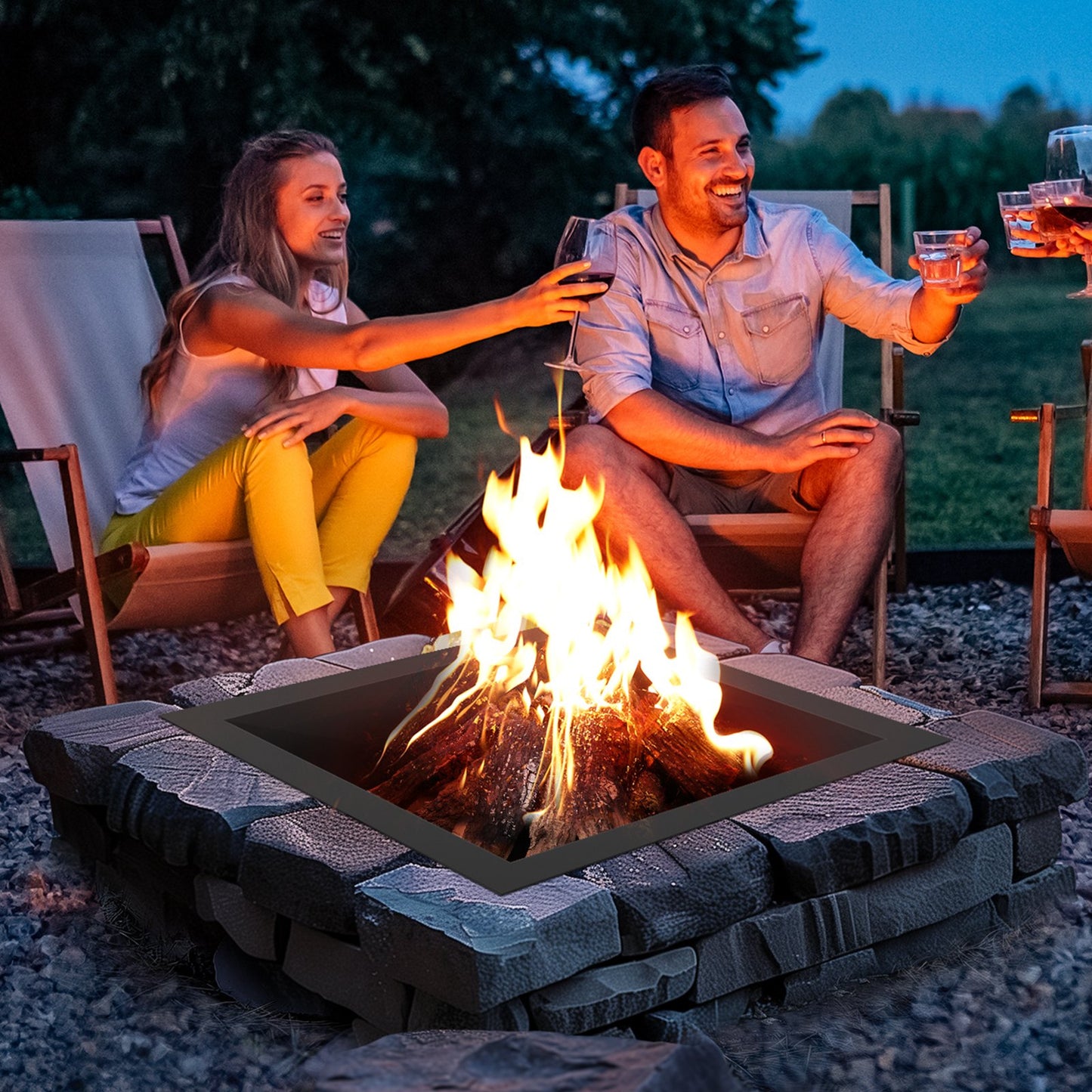 Fire Pit Ring, 42x42 in Outer/36x36 in Inner Diameter, 10inch Height Square Fire Pit Insert, Heavy Duty Carbon Steel Liner DIY Campfire Ring above or In-Ground, for Outdoor Camping, Bonfires