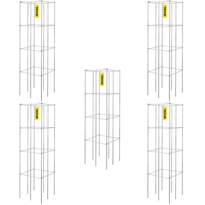 VEVOR Tomato Cages, 30 x 30 x 117 cm, 5 Packs Square Plant Support Cages, Silver PVC-Coated Steel Tomato Towers for Climbing Vegetables, Plants, Flowers, Fruits