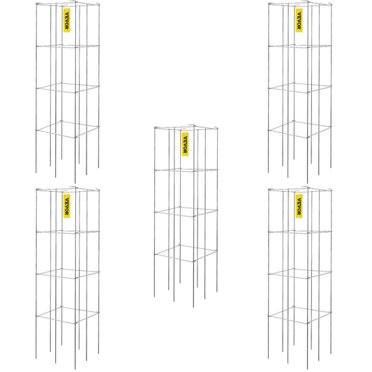 VEVOR Tomato Cages, 30 x 30 x 117 cm, 5 Packs Square Plant Support Cages, Silver PVC-Coated Steel Tomato Towers for Climbing Vegetables, Plants, Flowers, Fruits
